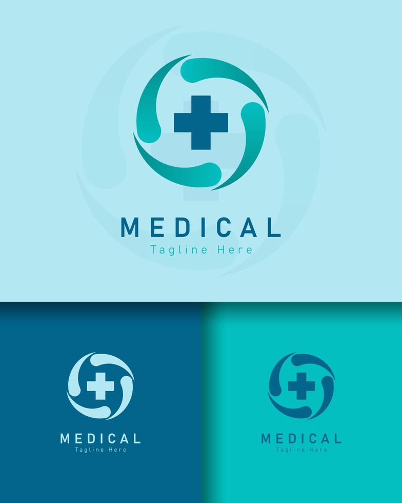 Medical health logo design on different colored background vector