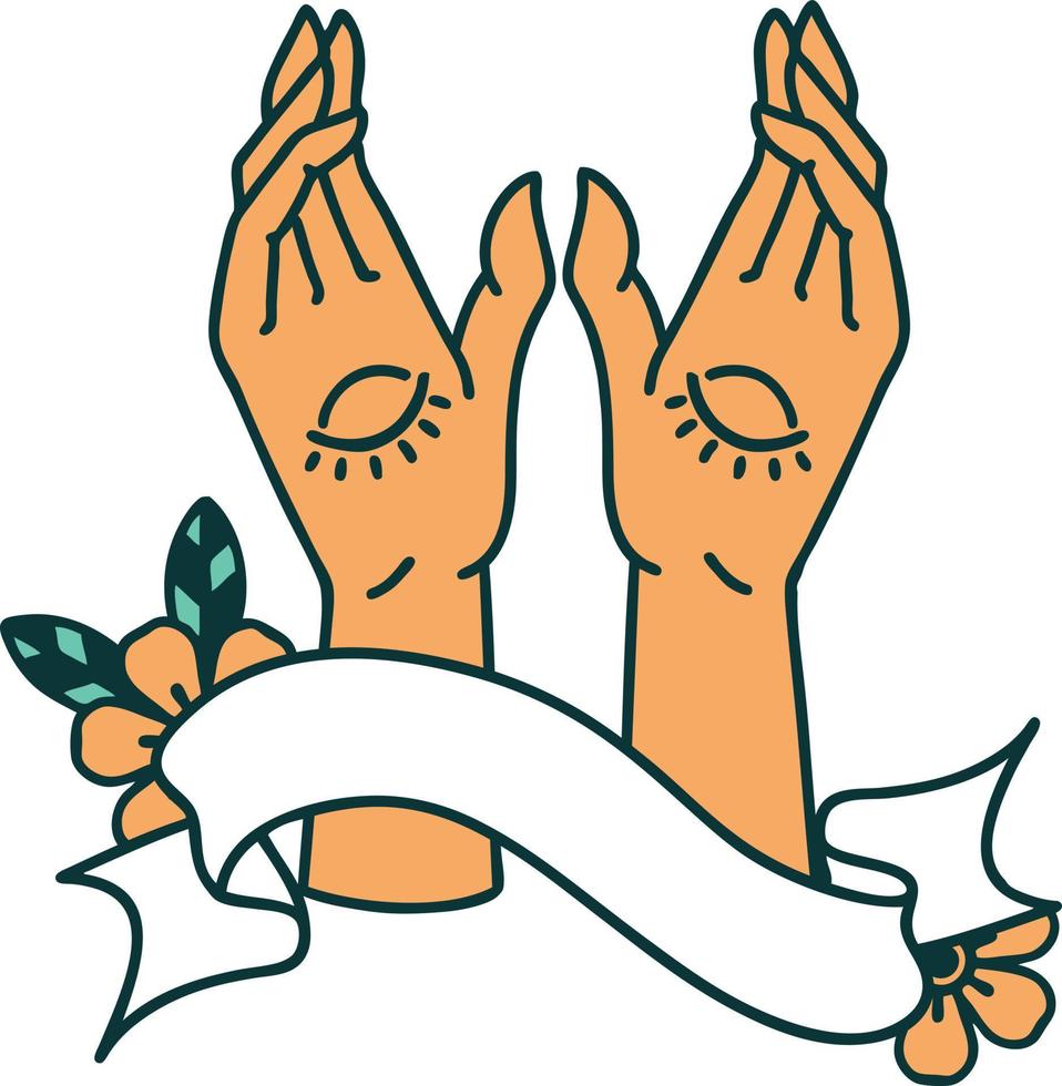tattoo with banner of mystic hands vector