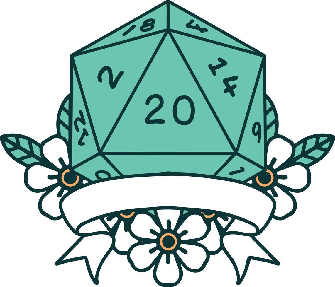 natural 20 critical hit D20 dice roll illustration vector