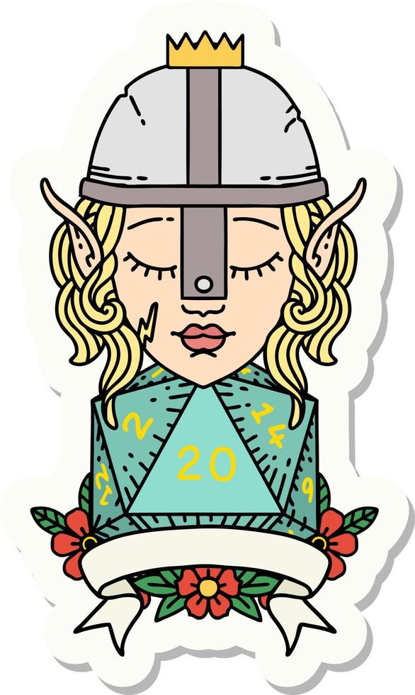 elf fighter with natural 20 dice roll sticker vector