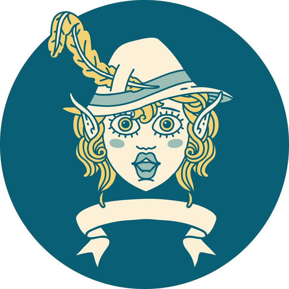 elf bard character face with banner illustration vector