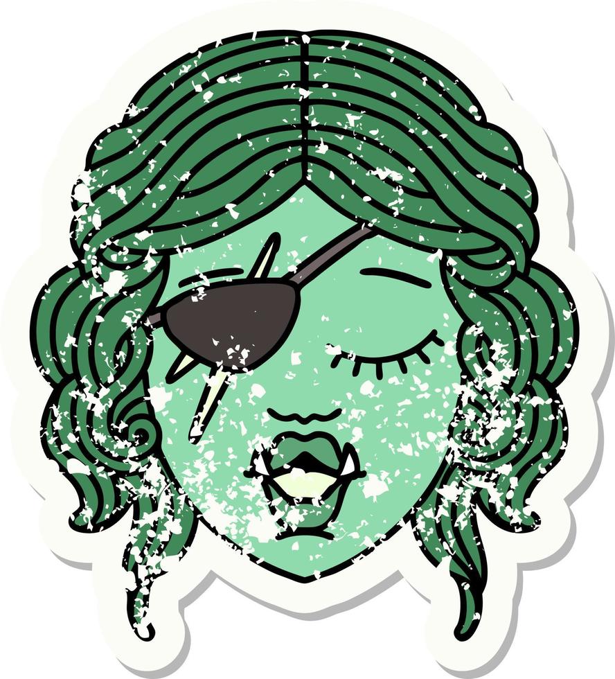 orc rogue character face grunge sticker vector