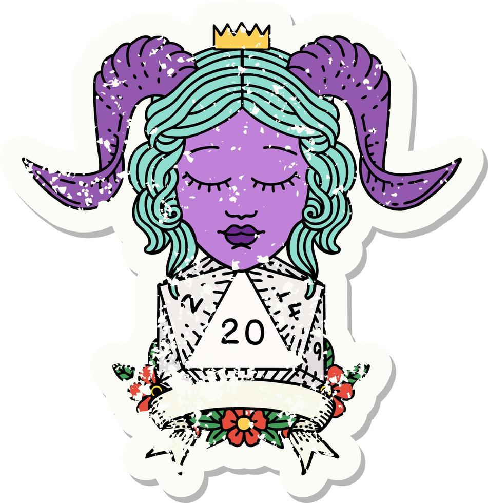 tiefling with natural 20 D20 roll illustration vector