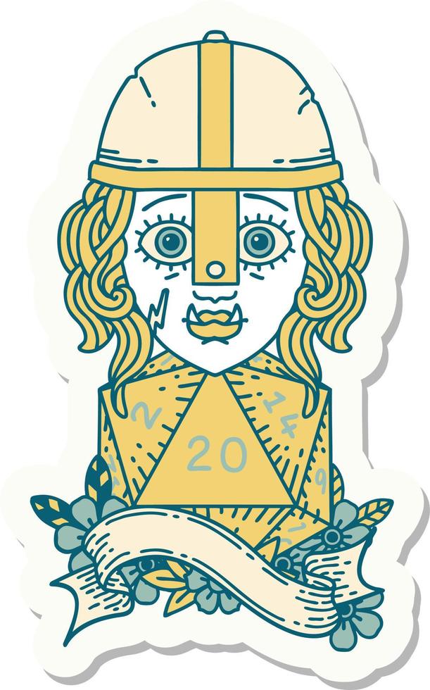 half orc fighter with natural 20 dice roll sticker vector
