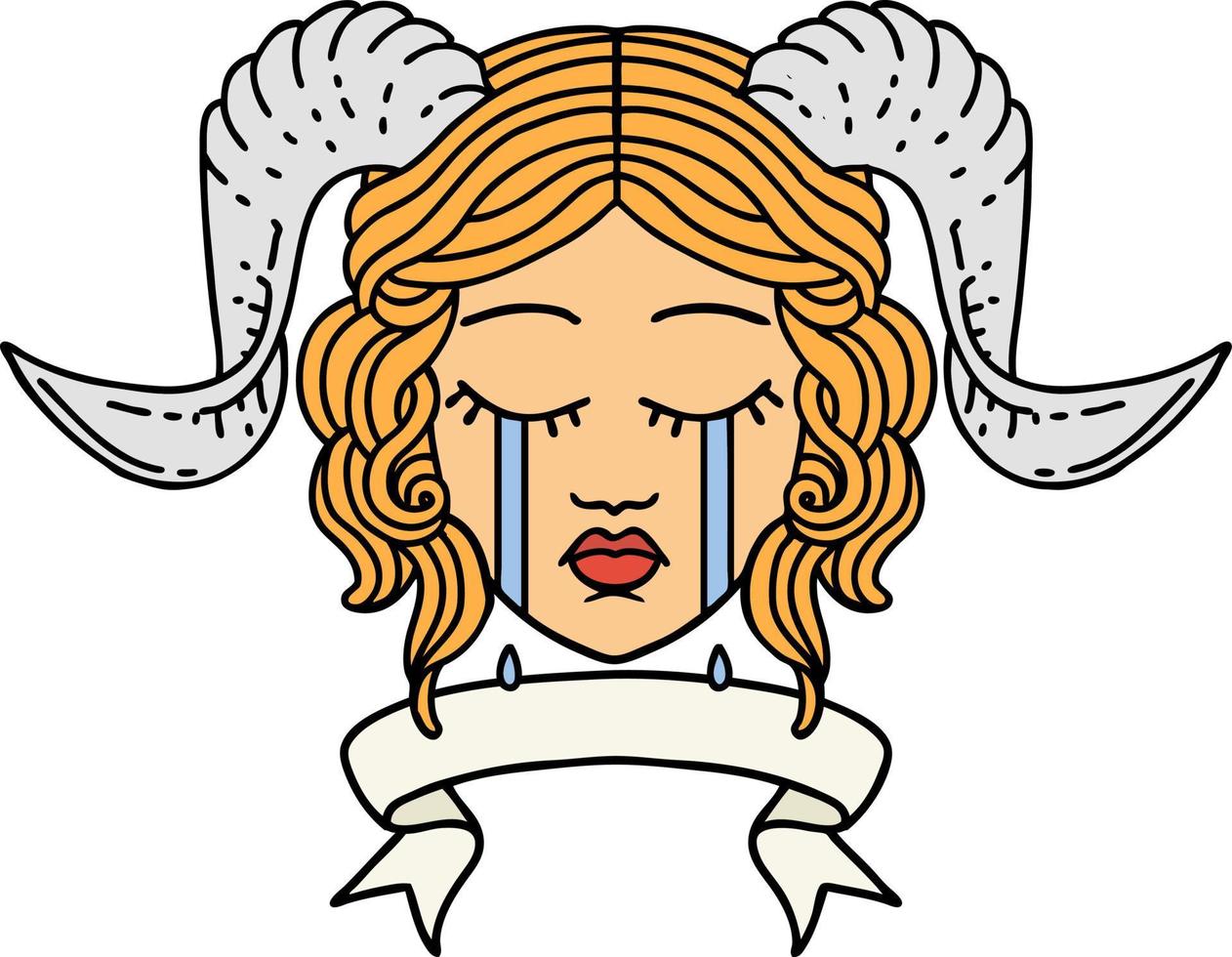 crying tiefling with scroll banner illustration vector