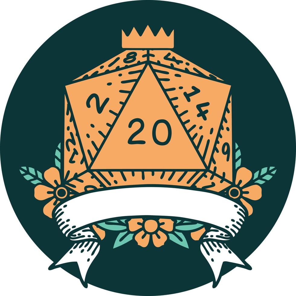 natural 20 critical hit D20 dice roll icon vector