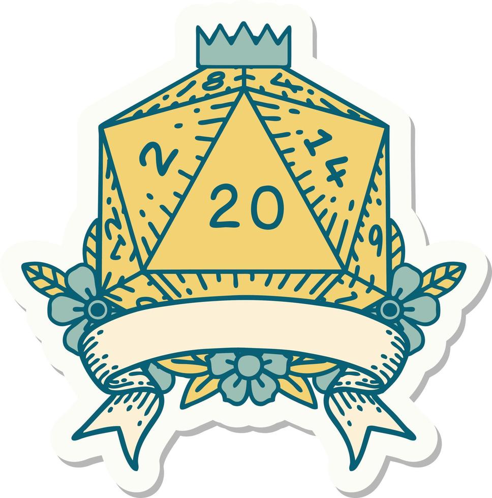 natural 20 critical hit D20 dice roll sticker vector