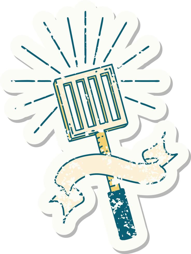 grunge sticker of tattoo style kitchen spatula vector