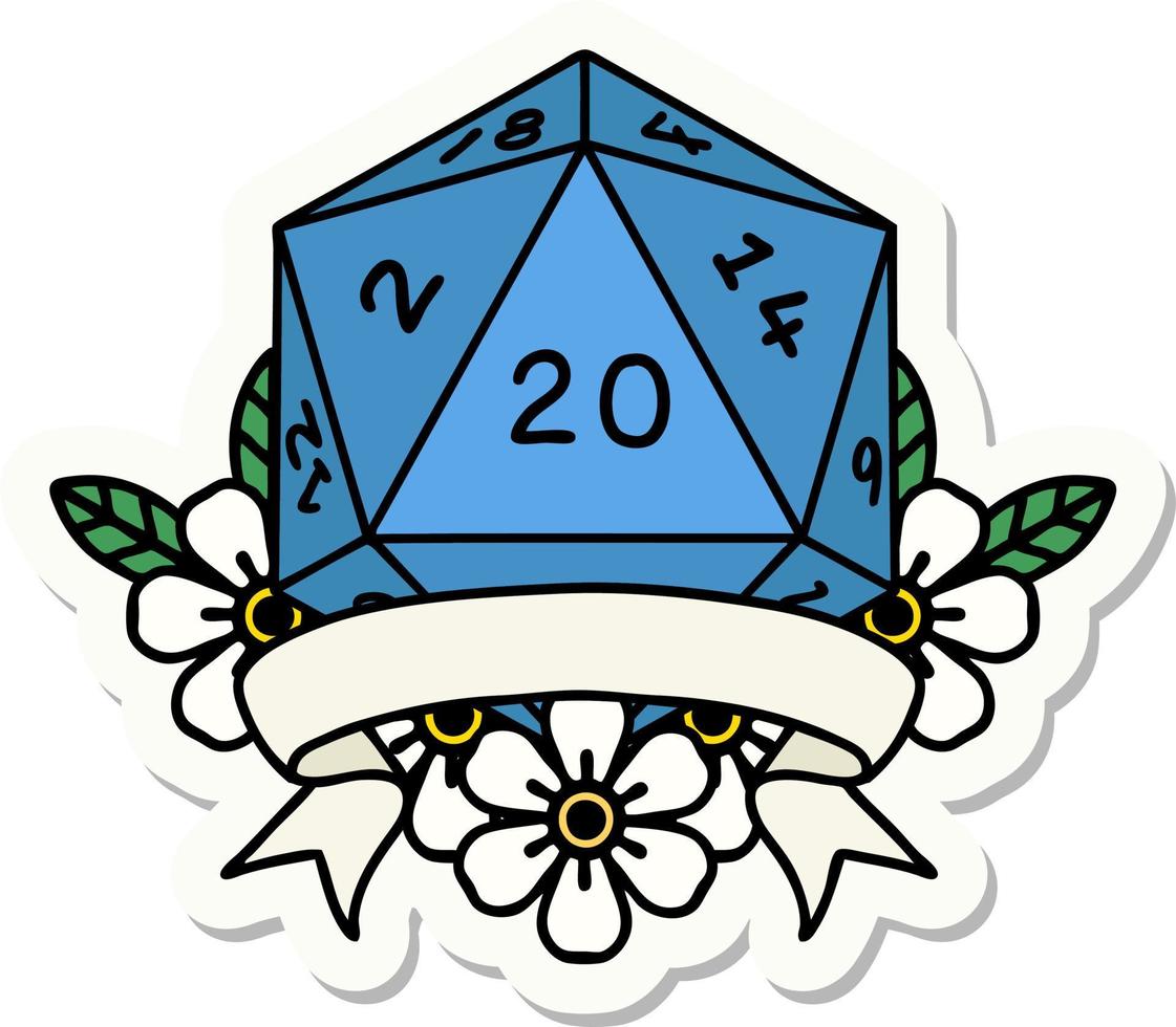 natural 20 critical hit D20 dice roll sticker vector