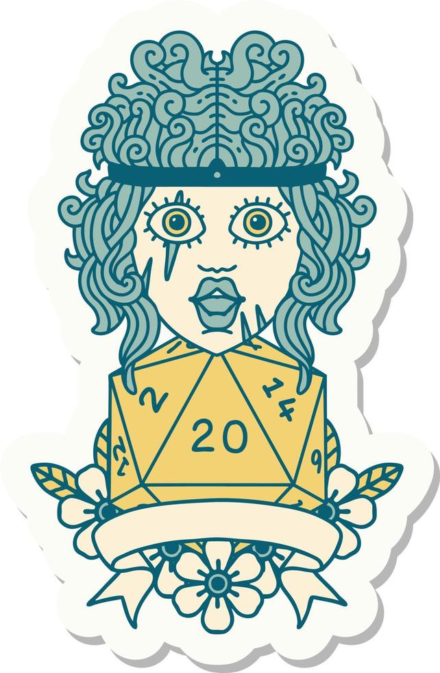 human barbarian with natural twenty dice roll sticker vector