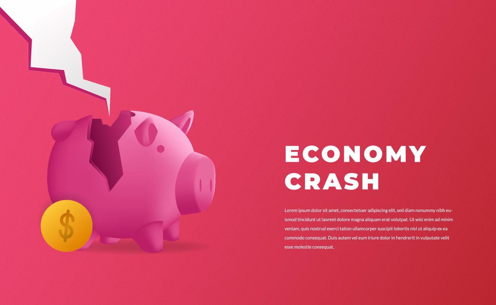 undefinedEconomy Crash concept with crack piggy bank for global crisis, inflation, downtrend, bankrupt with red background vector