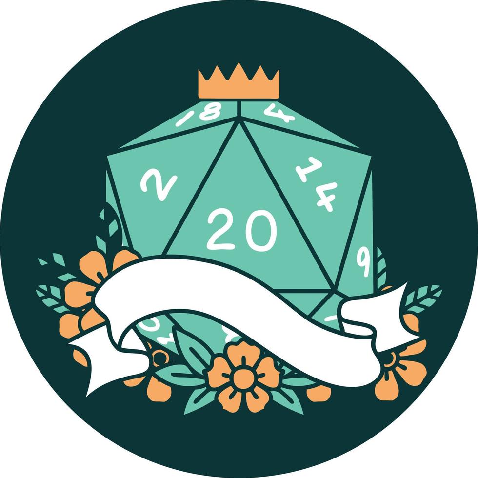 natural twenty D20 dice roll icon vector