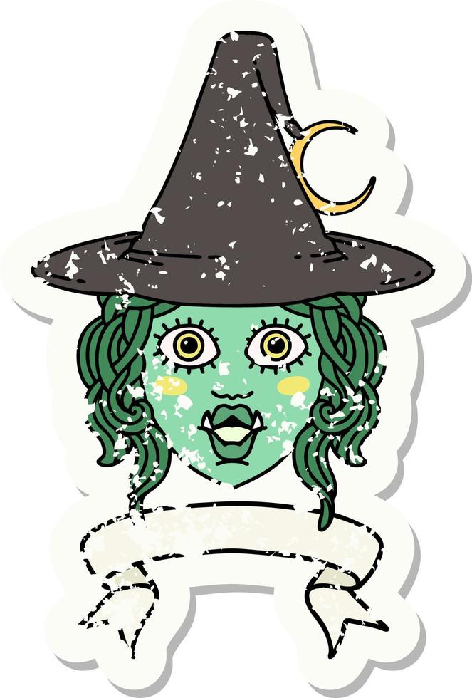 half orc witch character face with banner illustration vector