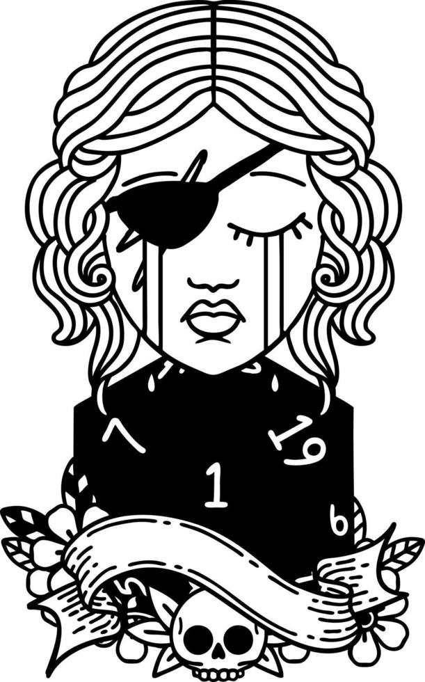 crying human rogue with natural one D20 roll illustration vector