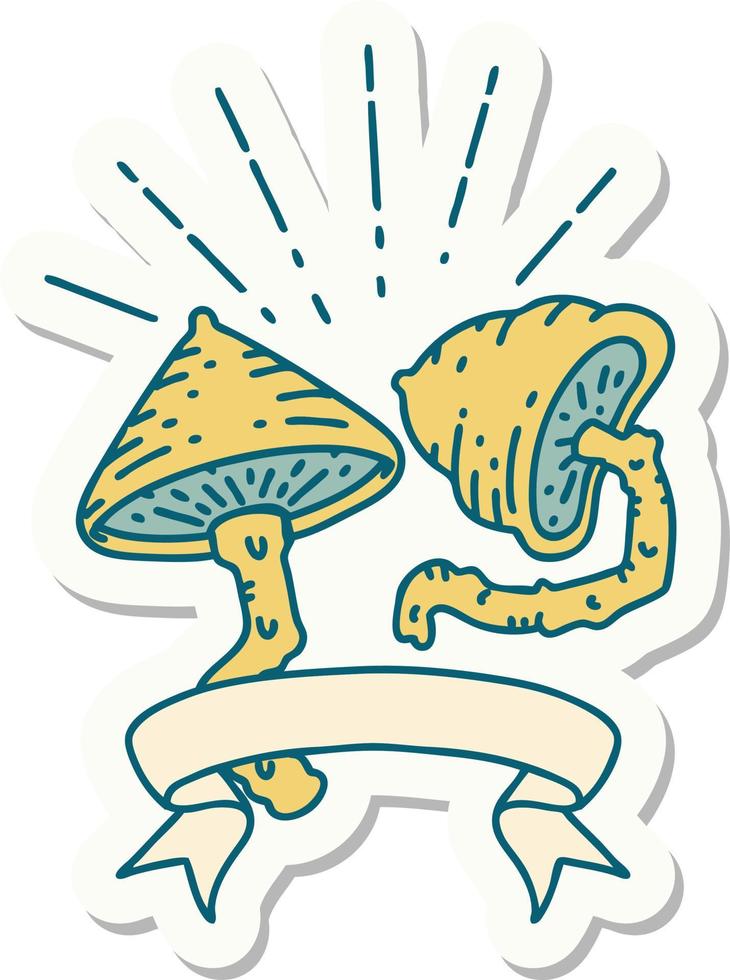 sticker of tattoo style mushrooms vector