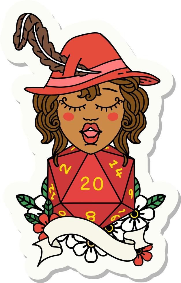 human bard with natural twenty dice roll sticker vector