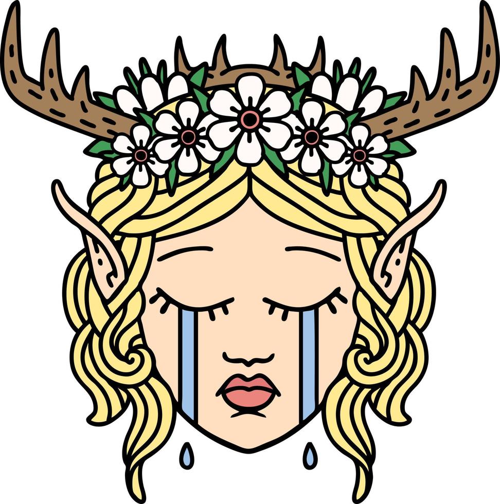 crying elf druid character face illustration vector