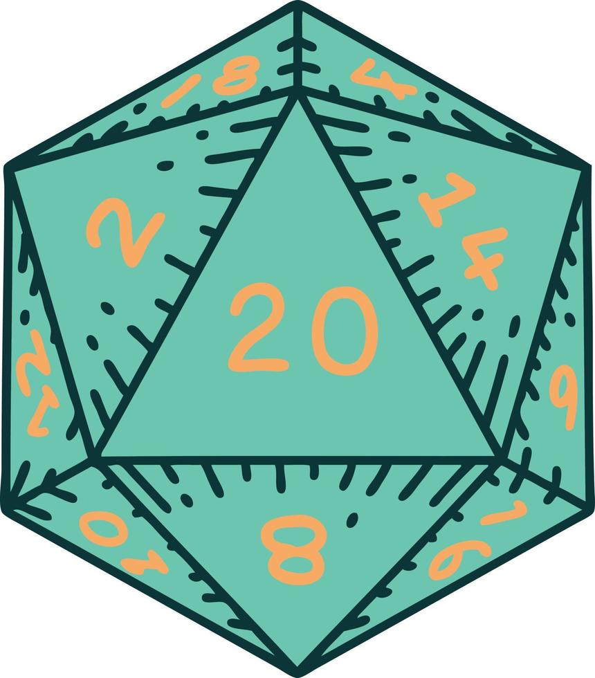 natural 20 D20 dice roll illustration vector