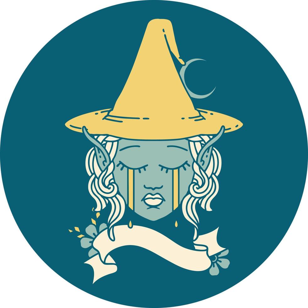 sad elf mage character face illustration vector