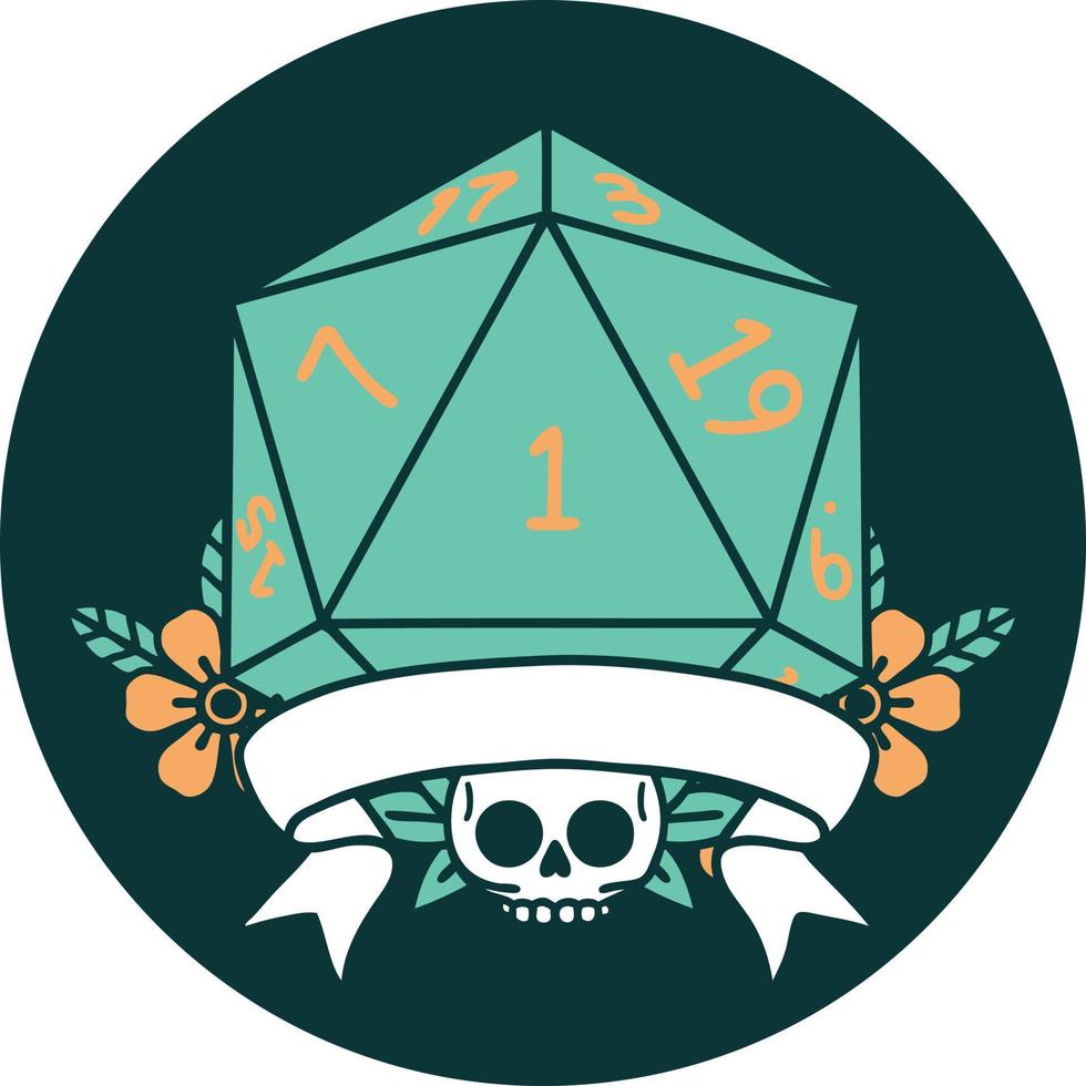 natural one d20 dice roll icon vector