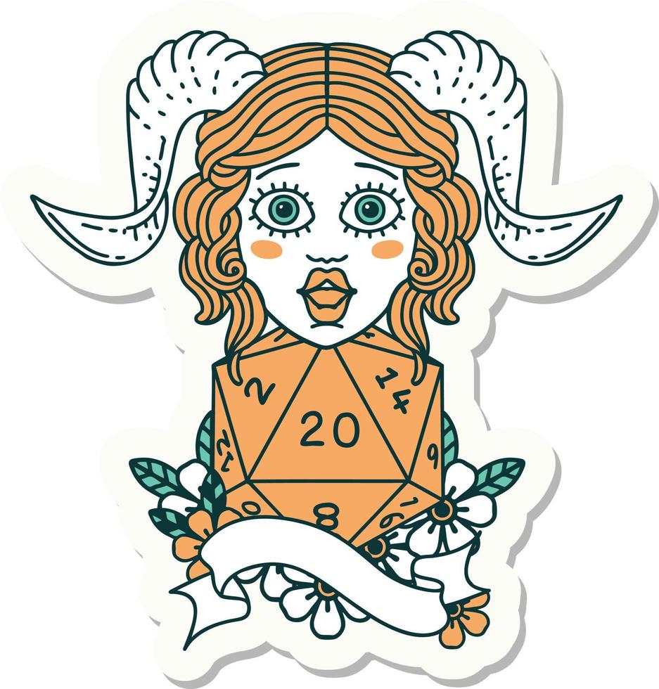 tiefling with natural twenty dice roll sticker vector