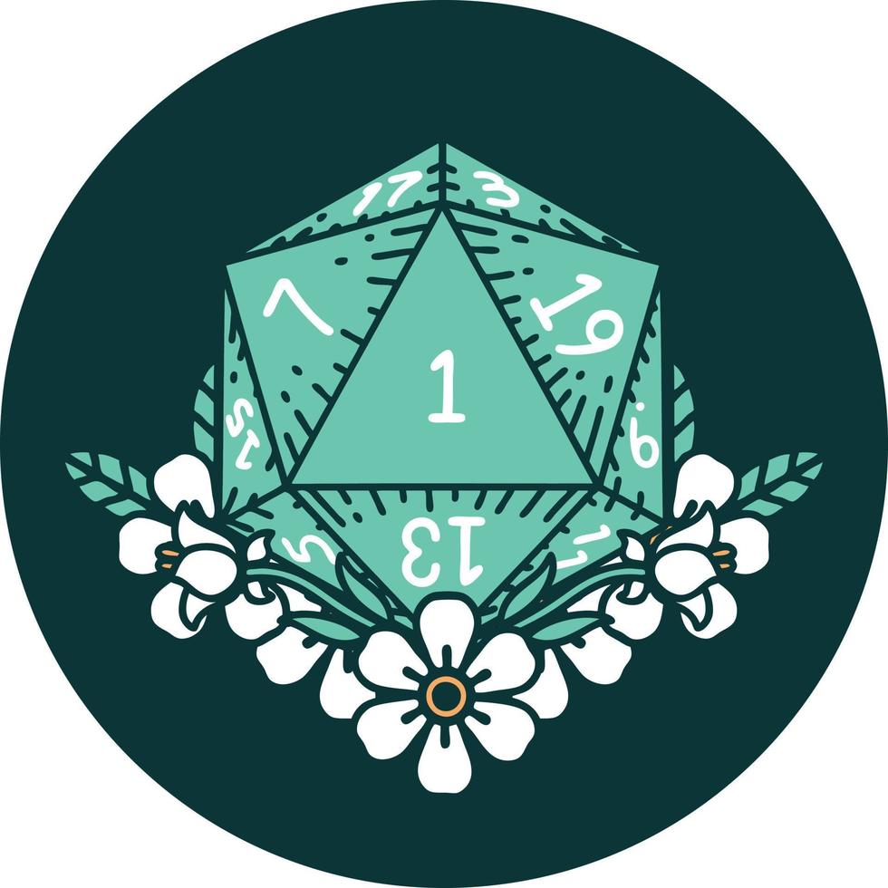 natural one dice roll with floral elements icon vector