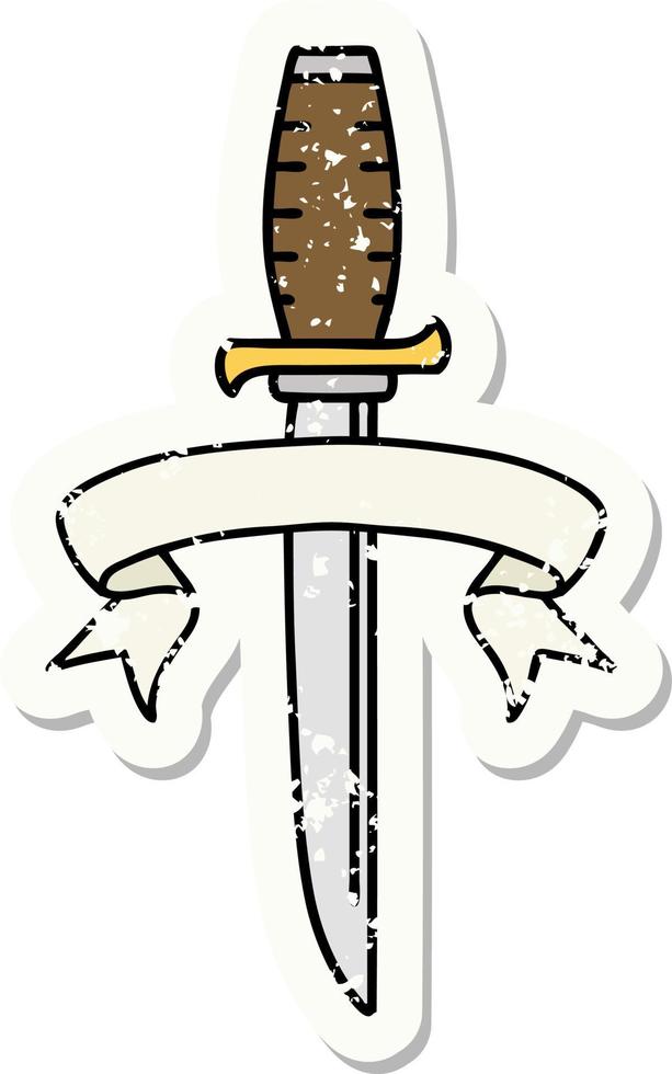 grunge sticker with banner of a dagger vector