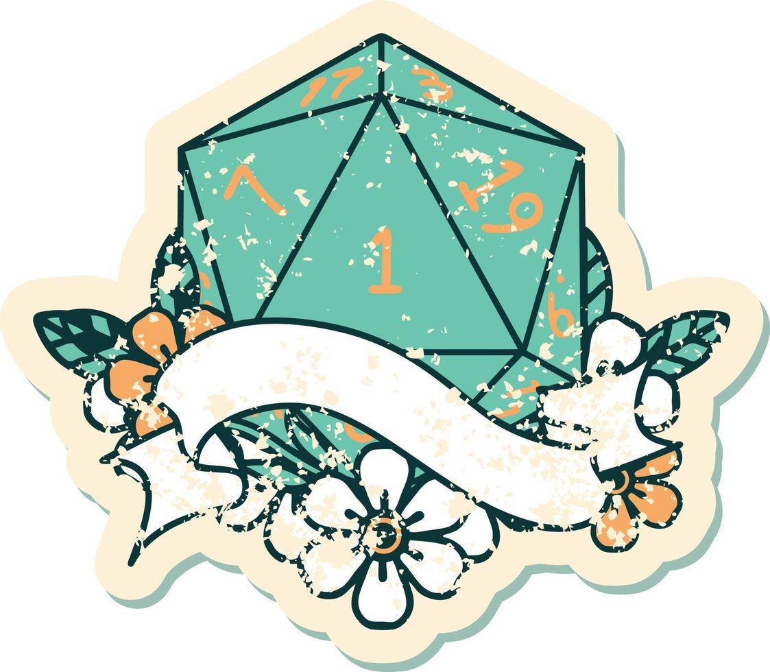 natural one d20 dice roll illustration vector
