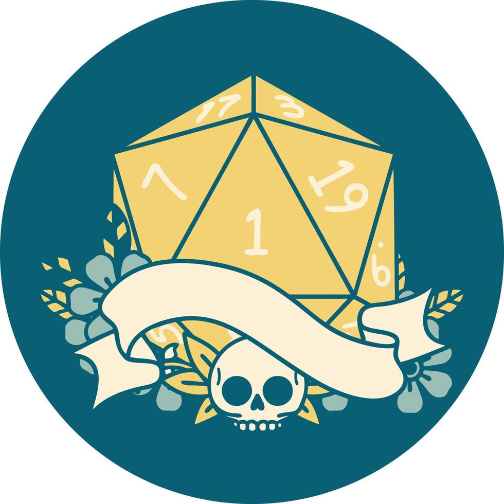 natural one d20 dice roll illustration vector