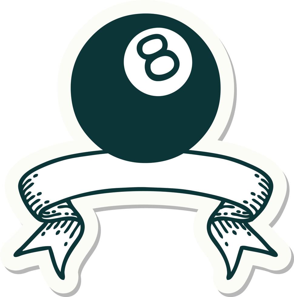 tattoo sticker with banner of a 8 ball vector