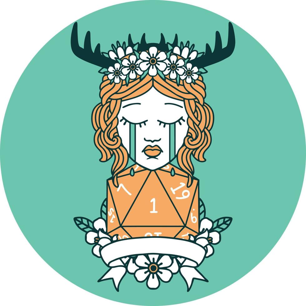 crying human druid with natural one roll icon vector