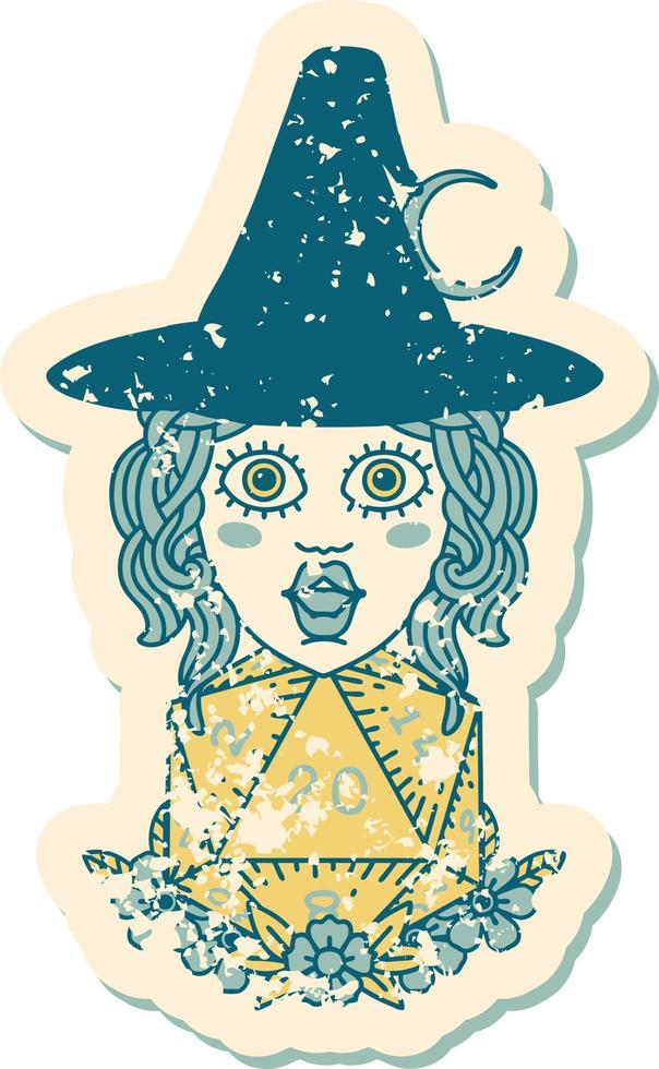 human witch with natural twenty dice roll illustration vector