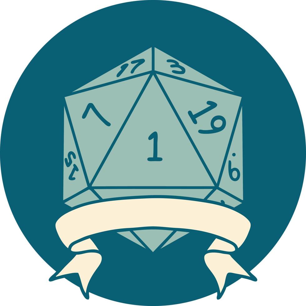 natural one d20 dice roll illustration vector