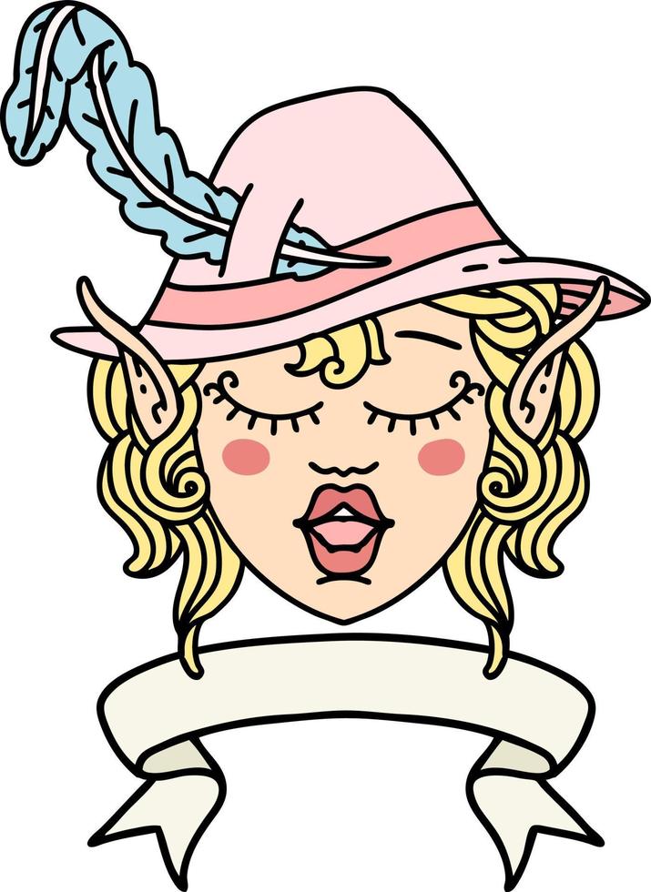 singing elf bard character face with banner illustration vector