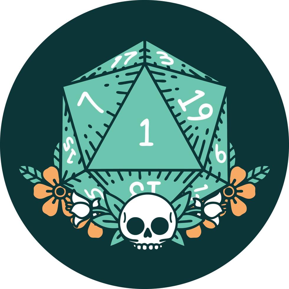 natural one dice roll with floral elements icon vector