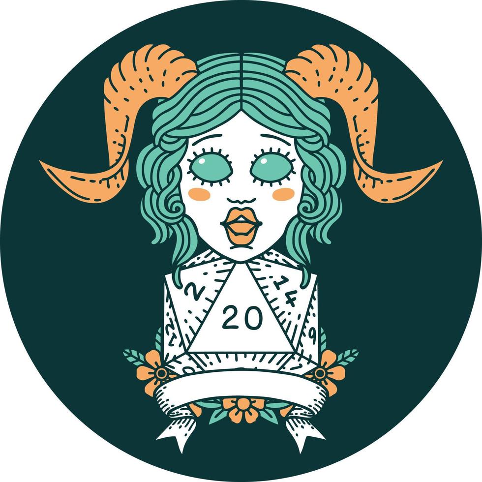 tiefling with natural 20 D20 roll icon vector