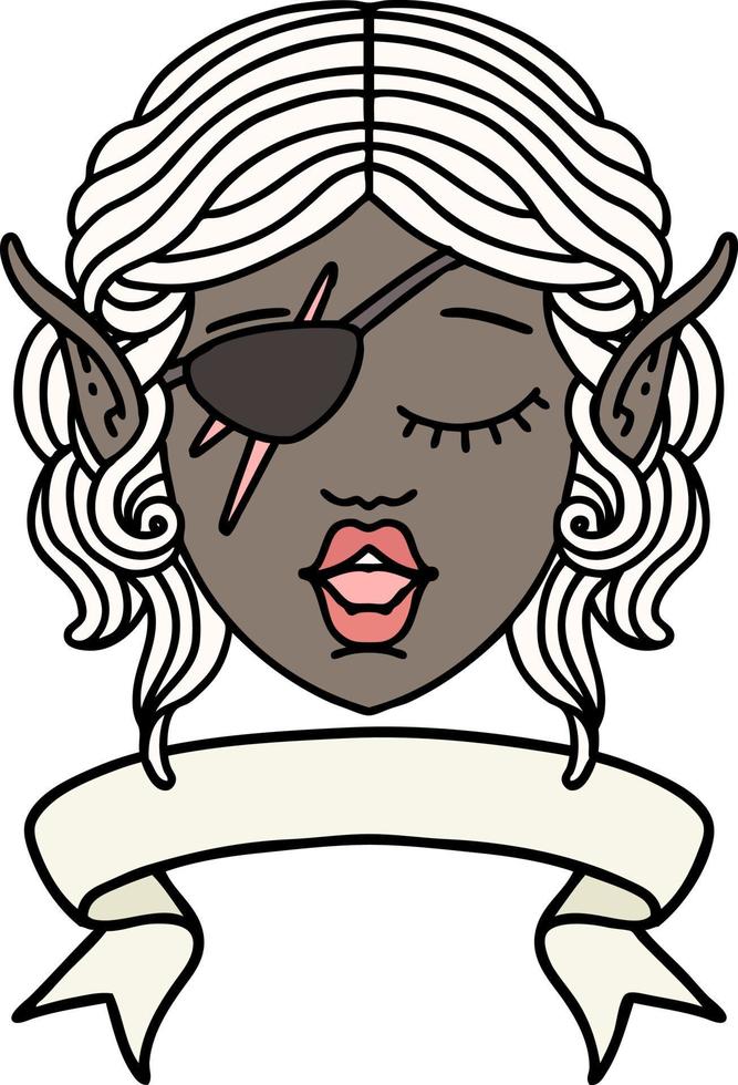 elf rogue character face with banner illustration vector