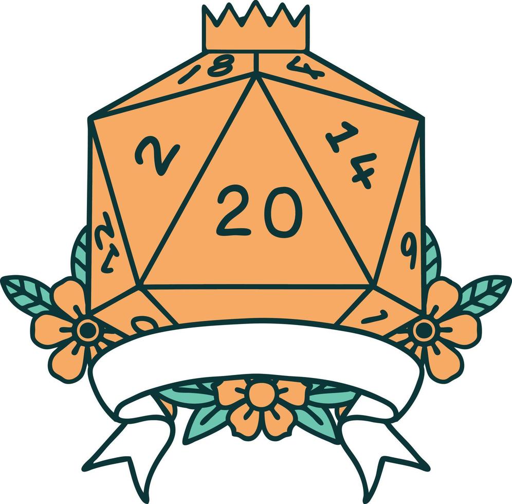 natural 20 critical hit D20 dice roll illustration vector