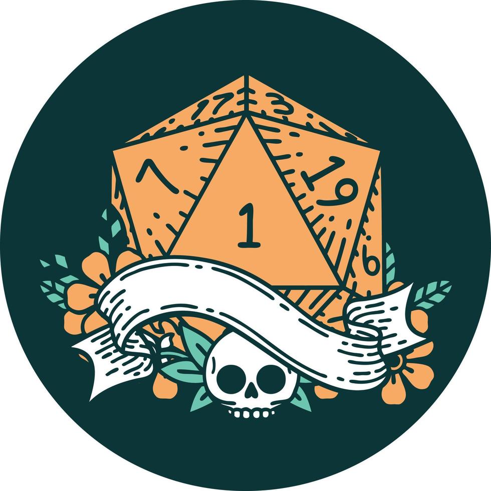 natural one d20 dice roll icon vector