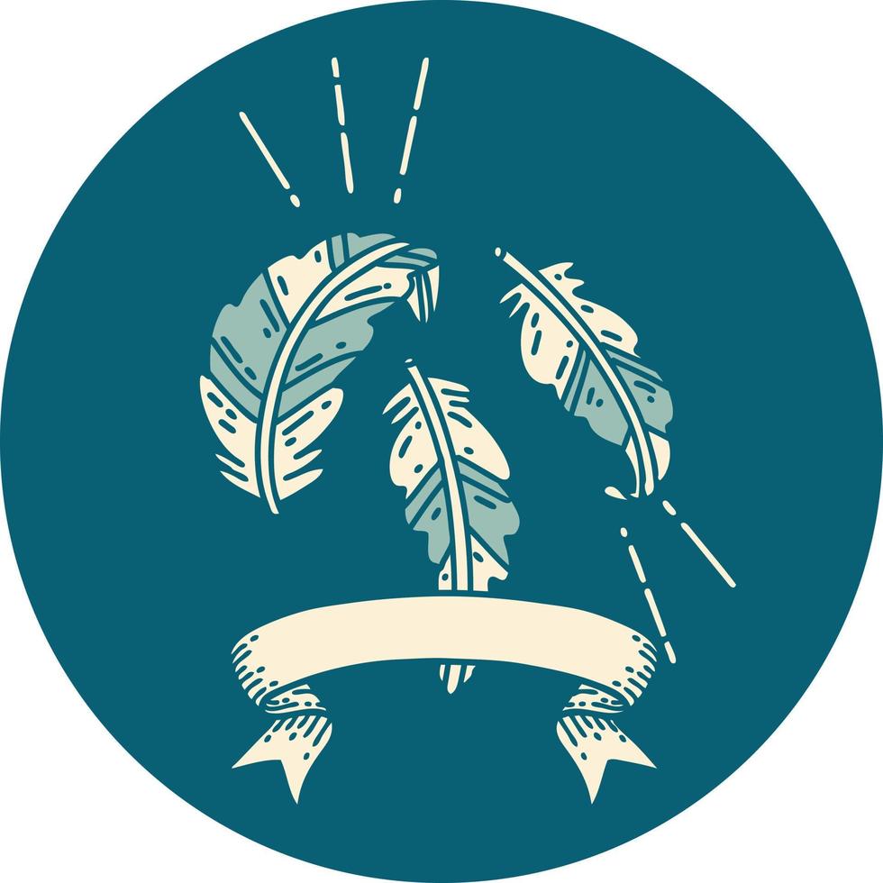 icon of tattoo style feathers floating vector