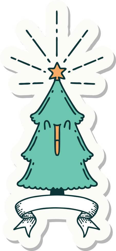 sticker of tattoo style christmas tree with star vector