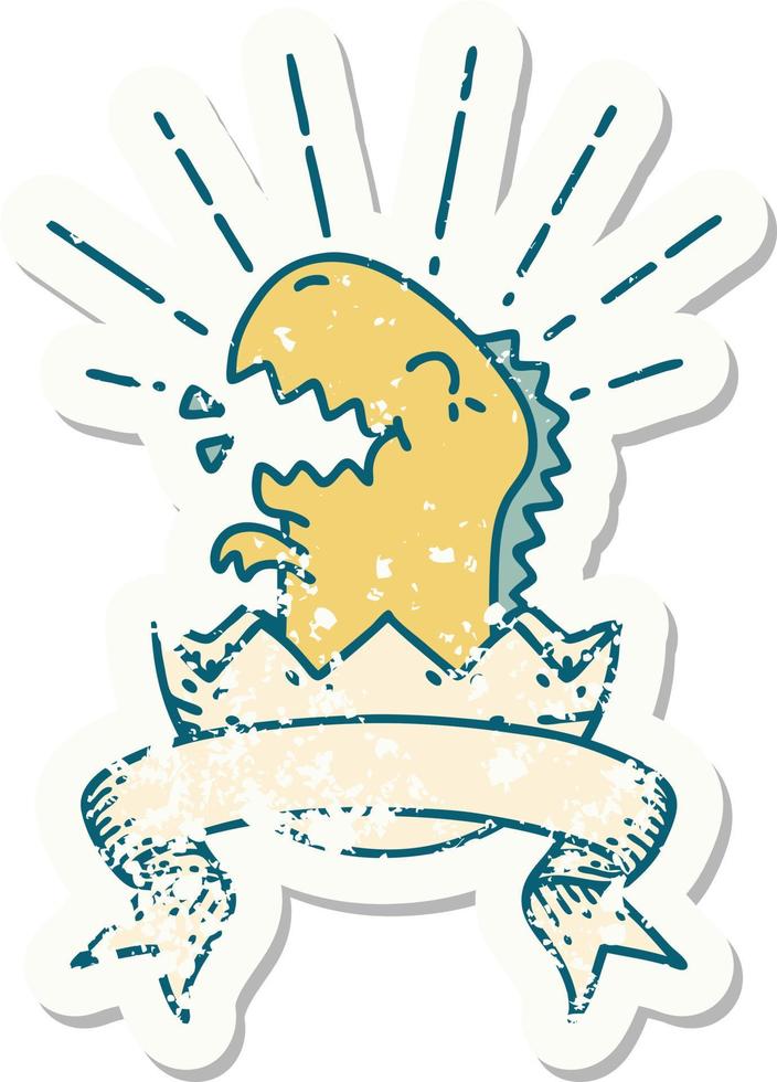 grunge sticker of tattoo style hatching dinosaur vector