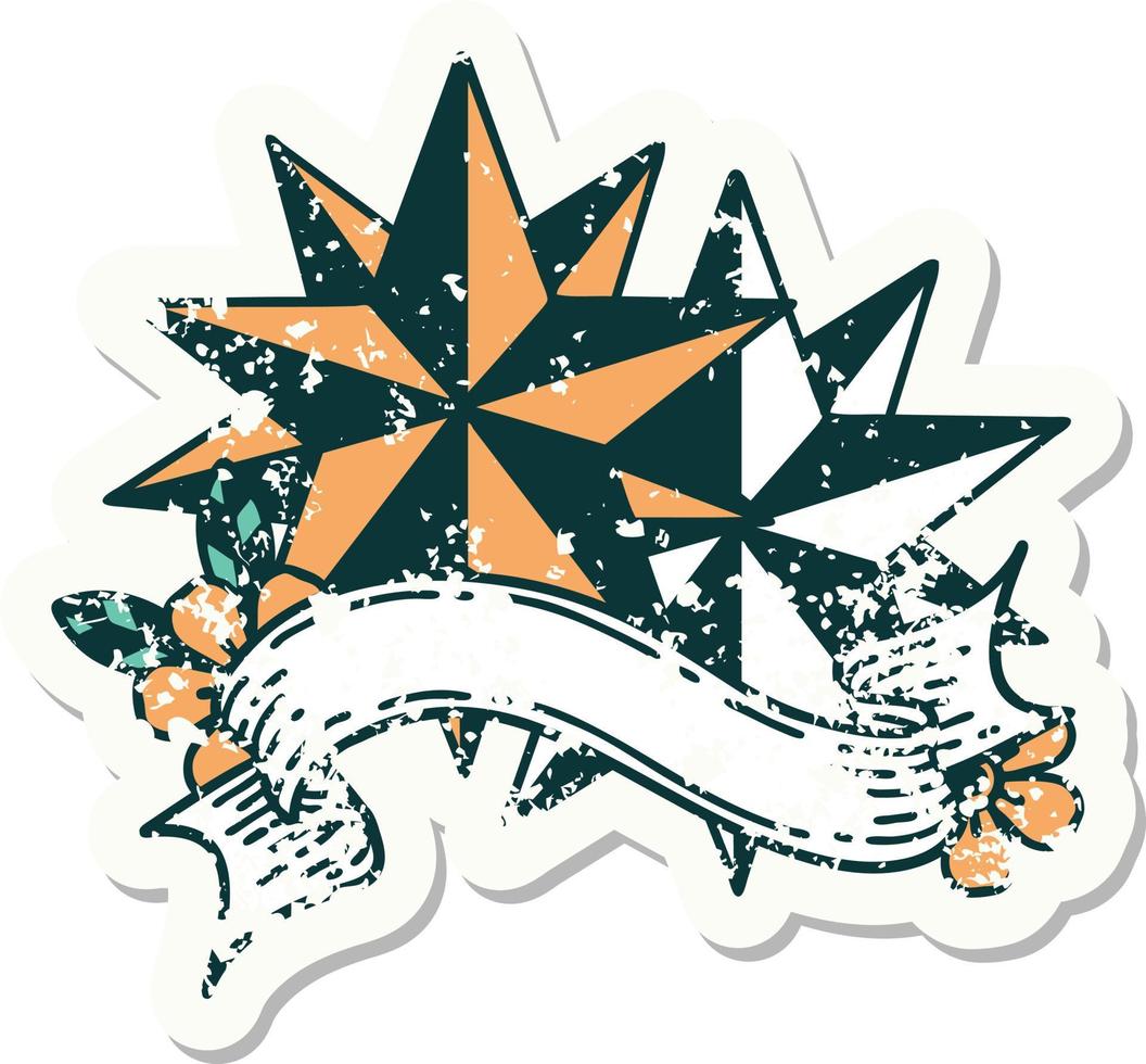 pegatina grunge con pancarta de estrellas vector