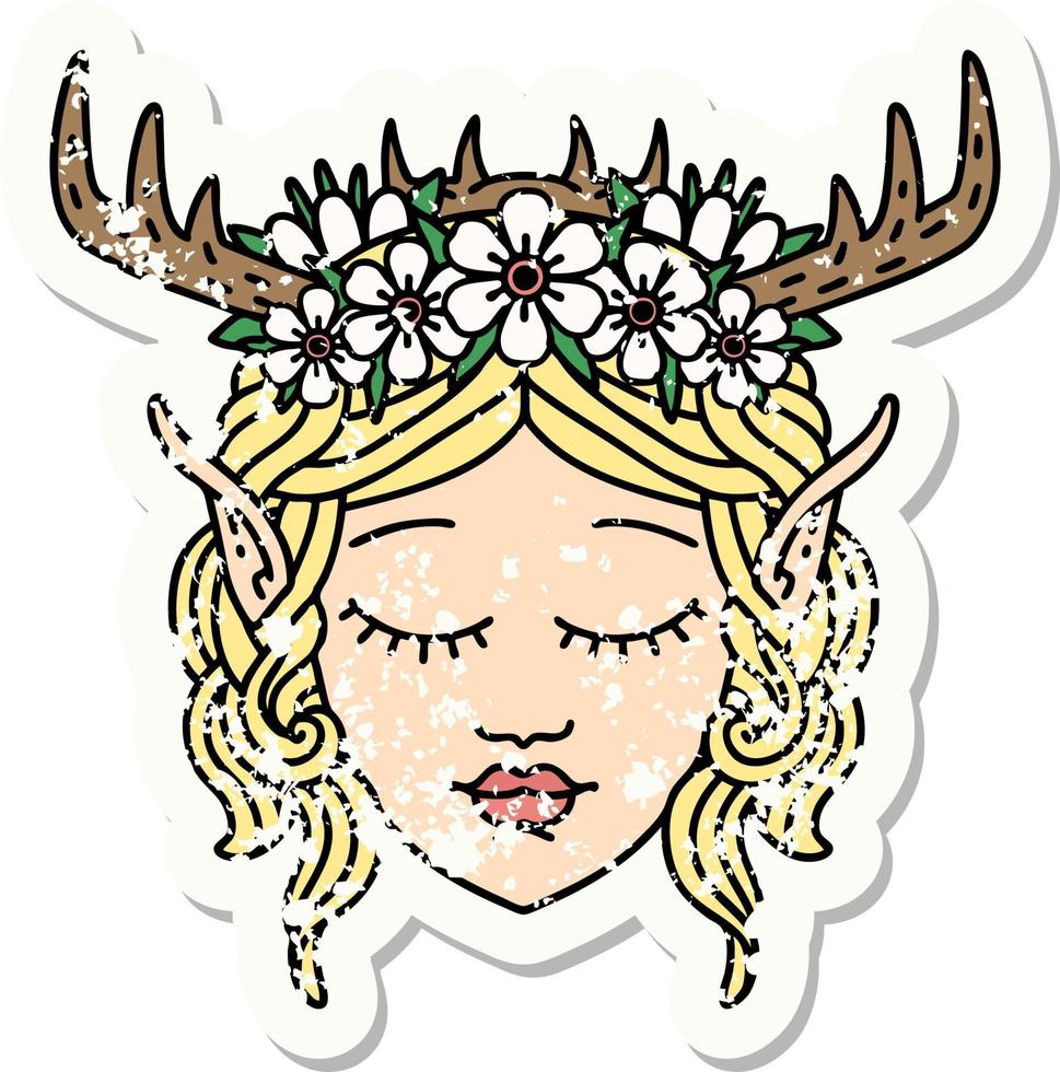 elf druid character face grunge sticker vector