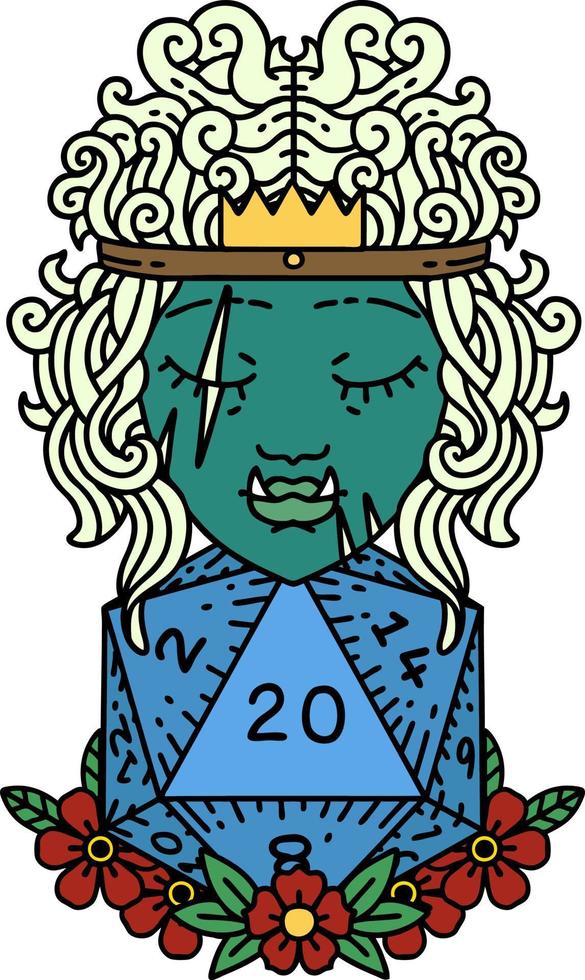 half orc barbarian with natural twenty dice roll illustration vector