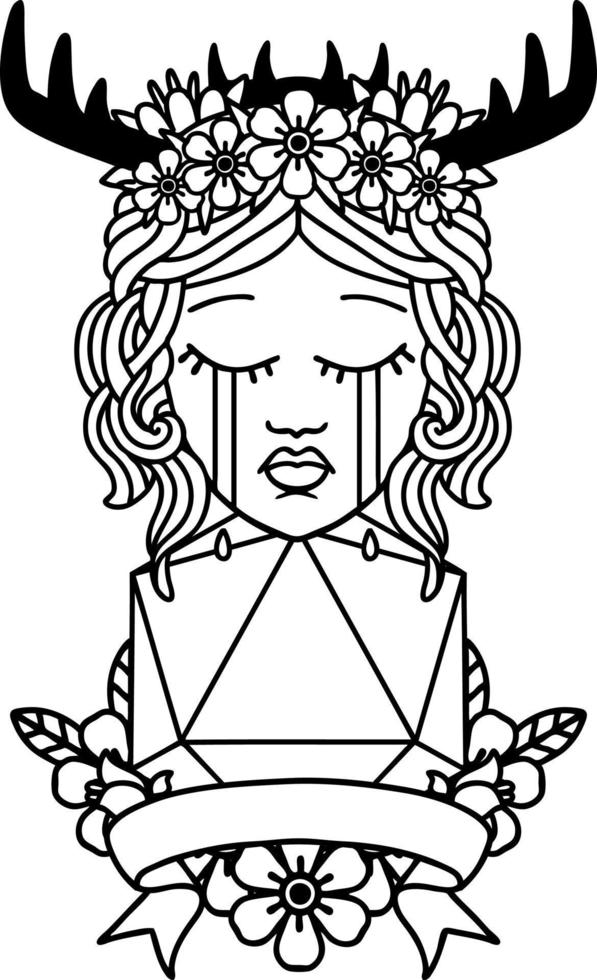 crying human druid with natural one roll illustration vector