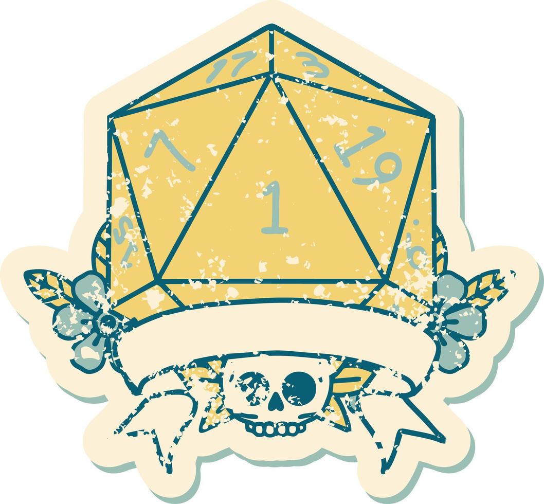 natural one d20 dice roll illustration vector