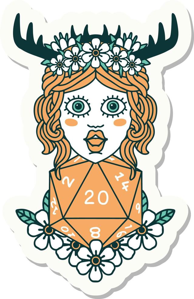 human druid with natural twenty dice roll sticker vector