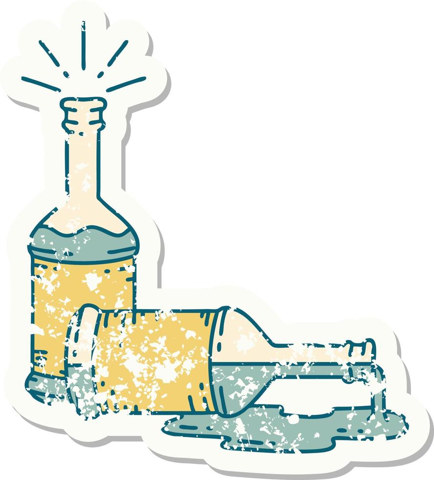 grunge sticker of tattoo style beer bottles vector