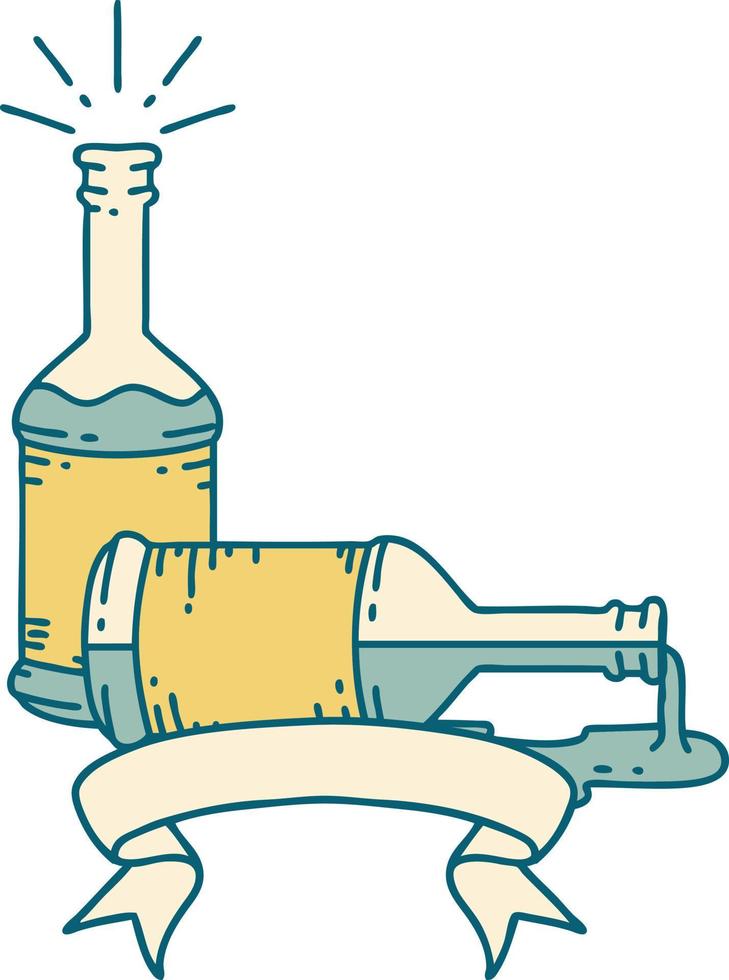 banner with tattoo style beer bottles vector